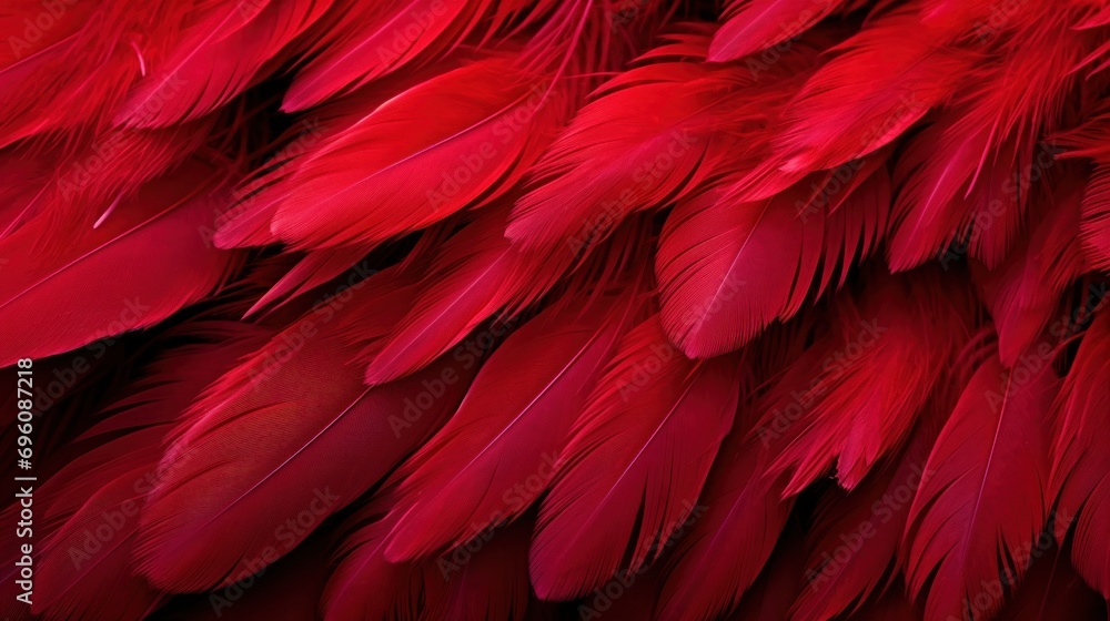 Poster a close up of a large group of red feathers, ai