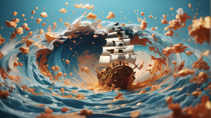 Swashbuckling Whirlpool: The Pirate Vortex - 3D Rendering in the Style of an Ocean Adventure