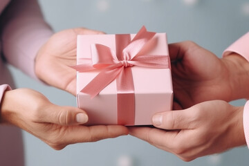 Hands with gift box for birthday, Valentine's Day, Christmas, or Mother's Day