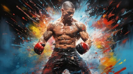 MMA fighter, background, splash martial art - obrazy, fototapety, plakaty