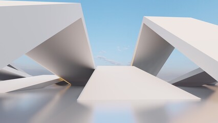 3d render abstract architecture background buildings geometric shape