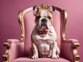 Bulldog on pink background