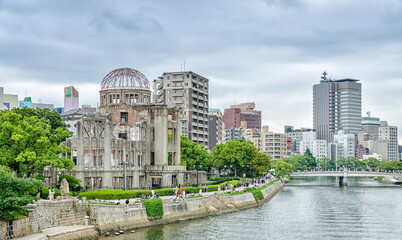 View on the atomic bomb dome in Hiroshima Japan. UNESCO World Heritage Site - obrazy, fototapety, plakaty
