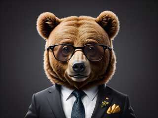 Bear wearing glasses and suit for office style or business