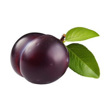 fresh organic davidson plum cut in half sliced with leaves isolated on white background with clipping path