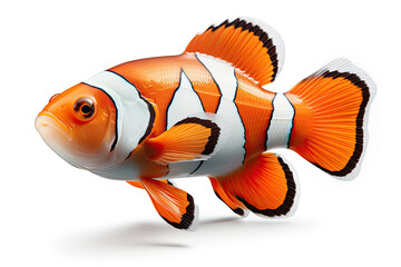 Orange clownfish  with white stripes and black stripes on white background - obrazy, fototapety, plakaty