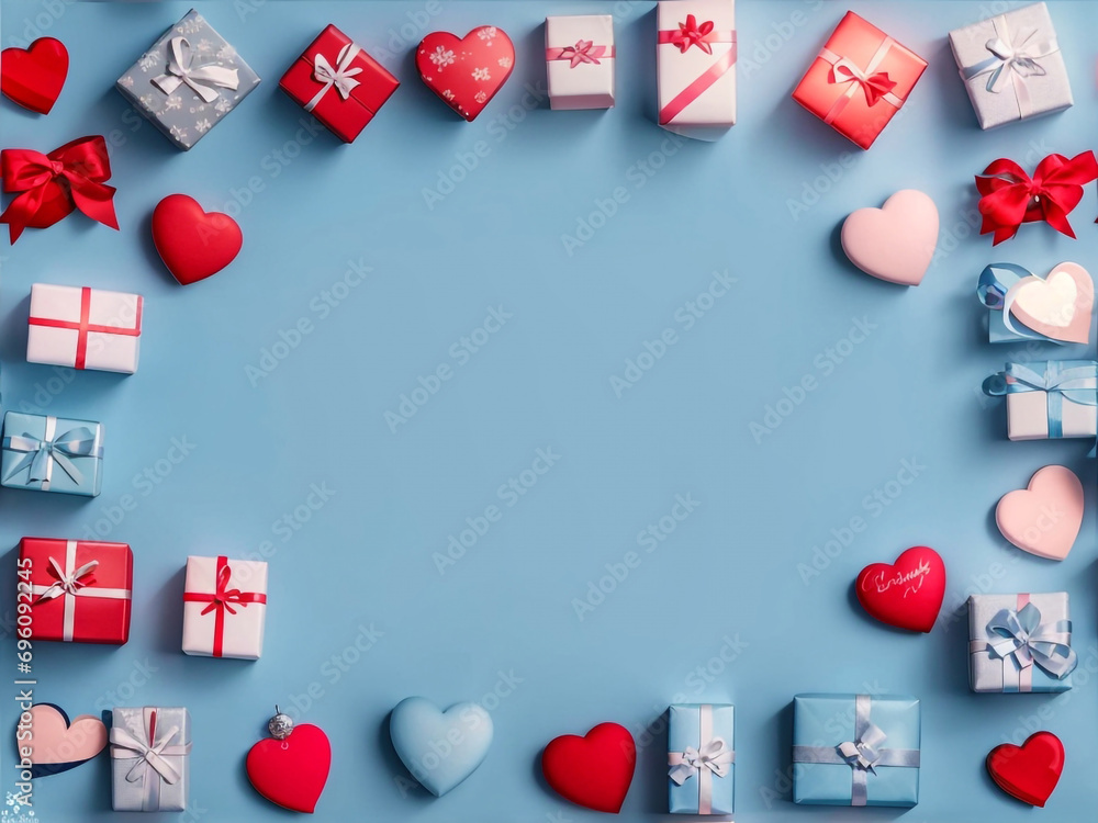 Poster elegant harmony: valentine's day gray gift box on a blue background