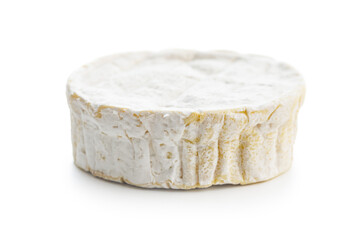 Brie type cheese with white mold. French camembert cheese isolated on white background.