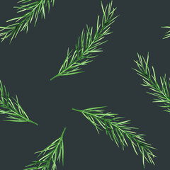 Watercolor seamless pattern illustration of fresh rosemary isolated on background. Detail of beauty products and botany set, cosmetology and medicine. For designers, spa decoration, postcards