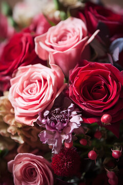 A close up magazine quality image of Valentine's themed Flower bouquet