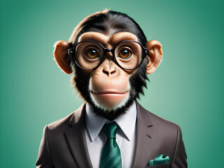 Monkey wearing glasses and suit