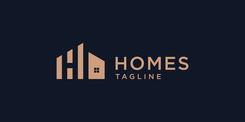 Minimalist home real estate with letter H monogram logo design inspiration - obrazy, fototapety, plakaty