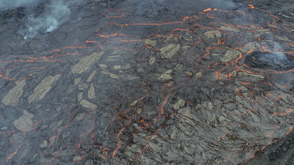 Aerial view of lava flow in Iceland