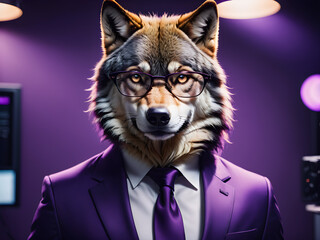 Wolf wearing glasses and suit