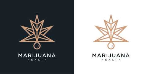 Cannabis leaf and oil drop logo design template