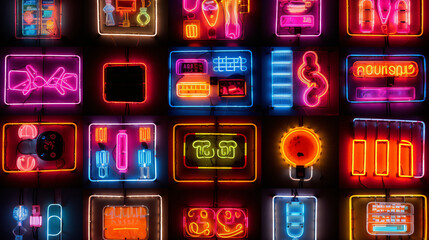 collage image picture of neon rectangle box with neo lights