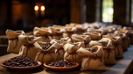 Bags full of coffee beans for sale, or exportation. 