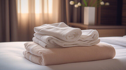 Fototapeta na wymiar Towels on sofa in bedroom