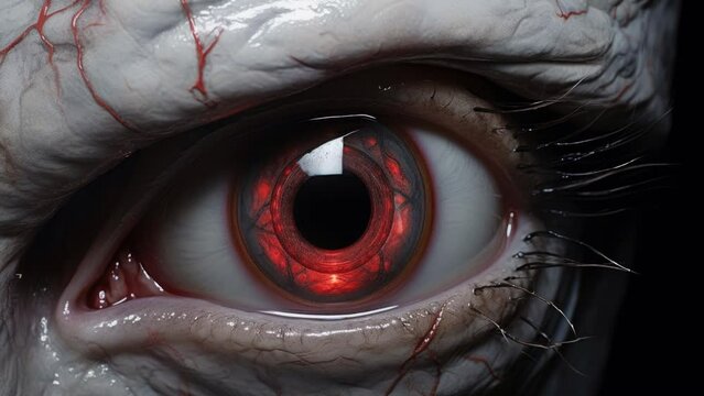 Closeup of a demons eye. Generative AI.