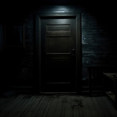 Door in a dark room with lighting