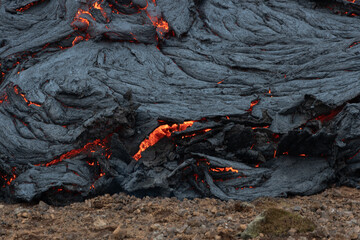 Lava flow in daytime Iceland eruption