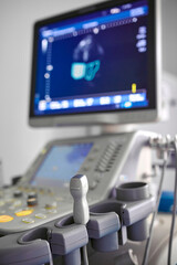 Medical equipment background, close-up ultrasound machine.
