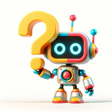Question thoughtful robot on a white background