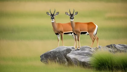 Fotobehang Antelope standing on rock among grass © Antonio Giordano