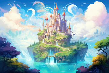 Background palace beautiful cartoon art fantasy fairytale landscape kingdom illustration nature castle fairy summer