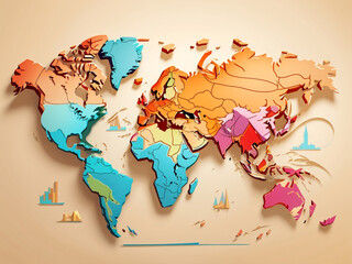 Carton-Style Odyssey 3D Render Illustration of a Whimsical World Map