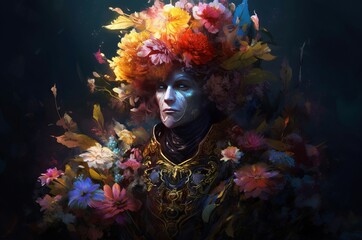 Obraz premium King flower head decoration digital art. Majestic royal mystical floral ornament. Generate ai