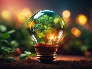 light bulb with green plant