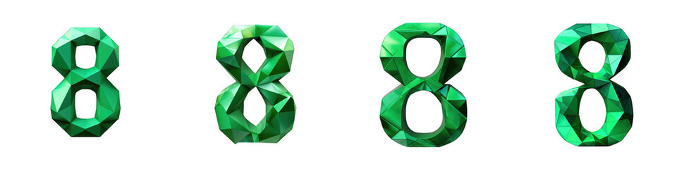 Green colored geometric polygonal number, logotype, number 8 , Eight isolated on a transparent background