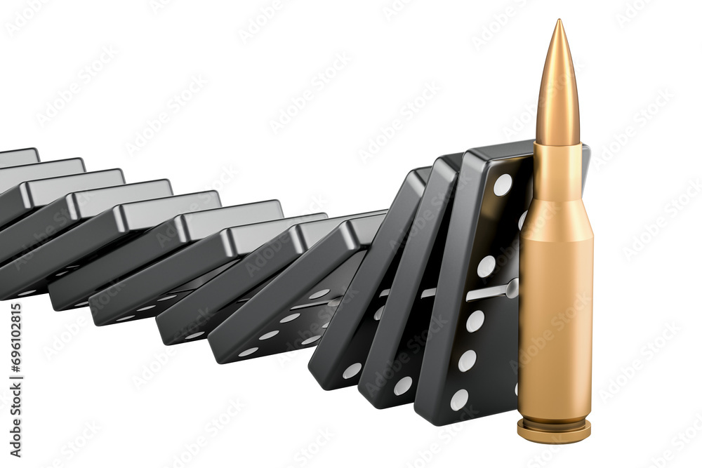 Poster bullet stopped effect domino, 3d rendering isolated on transparent background