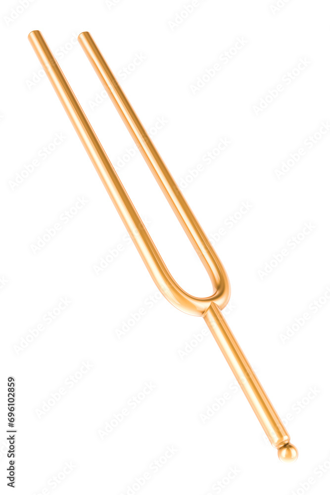 Poster golden tuning fork or copper tuning fork. 3d rendering isolated on transparent background