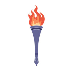 Torch with flame. Symbol of competition victory. Vector illustration in flat style