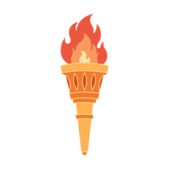 Torch with flame. Symbol of competition victory. Vector illustration in flat style