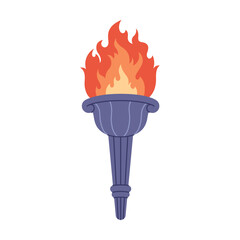 Torch with flame. Symbol of competition victory. Vector illustration in flat style