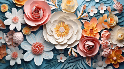 Spring flowers in paper cut style with copy space