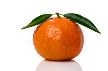 fresh tangerine with green leaves on white background 1