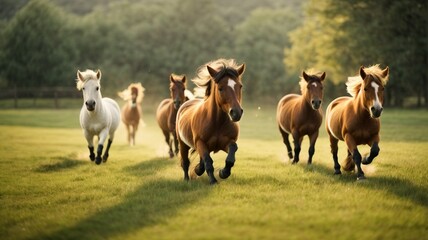 herd of horses on the meadow - obrazy, fototapety, plakaty