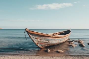 Generative AI image of a small wooden boat on the ocean