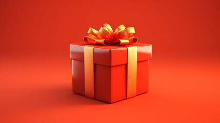 Cadeau rouge sur fond rouge. Espace vide de composition. Ambiance chaleureuse. Saint-Valentin, No&euml;l, anniversaire. Plaisir, offrir. Arri&egrave;re-plan pour conception et cr&eacute;ation graphique.