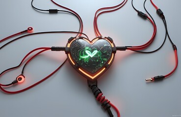 Heart-shaped high-tech security chipset on white background