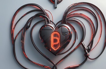 Heart-shaped high-tech security chipset on white background