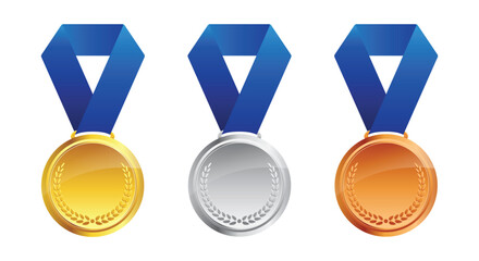 simple gold silver bronze medals with ribbon - obrazy, fototapety, plakaty