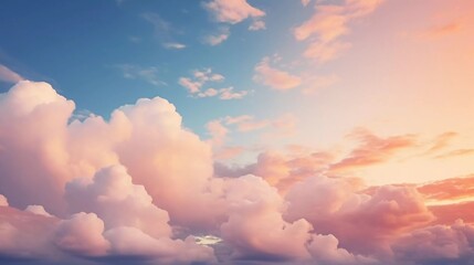 Sky with clouds at colorful twilight, sunlight, heaven, pastel colors, sky background, cirrus clouds - obrazy, fototapety, plakaty