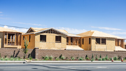 Fototapeta na wymiar Exterior view of single family homes under construction, San Francisco Bay Area, California