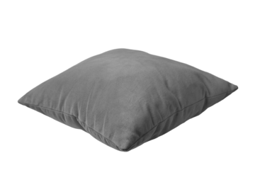 Decorative gray rectangular pillow for sleeping and resting isolated on white, transparent background, PNG. Cushion for home interior decor, pillowcase mockup, template for design.