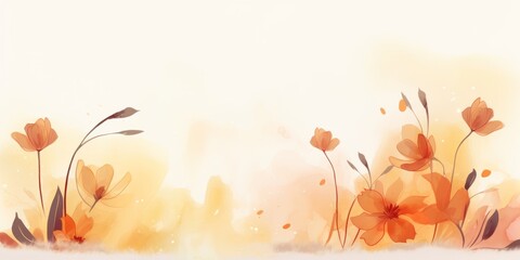 Generative AI image of Watercolor background autumn with flowers on yellow background vectorial - obrazy, fototapety, plakaty